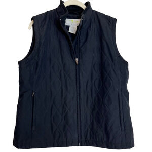 Page & Tuttle Womens Quilted Vest Large Black Pockets Full Zip Lined